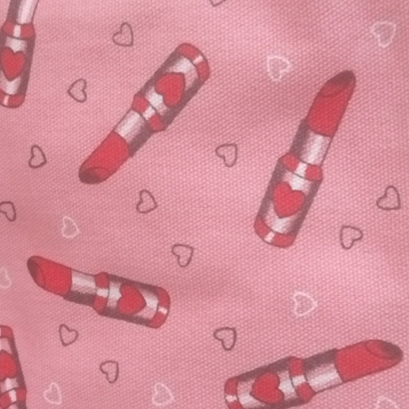 💘 Sourpuss Canvas Carry All Tote Bag Pink with Red Lipsticks & Hearts New - Picture 7 of 9